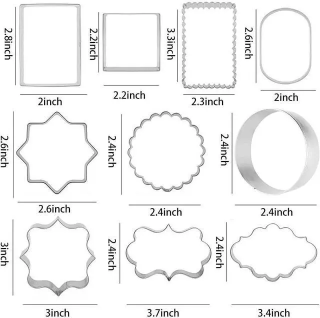 Alt view image 2 of 6 - 10 PCS Plaque Frame Cookie Cutters Set Fondant Tiles Biscuit Cutter Molds for Cookie Fruit Shapes