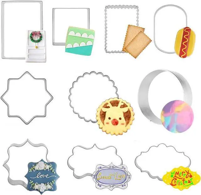Alt view image 4 of 6 - 10 PCS Plaque Frame Cookie Cutters Set Fondant Tiles Biscuit Cutter Molds for Cookie Fruit Shapes