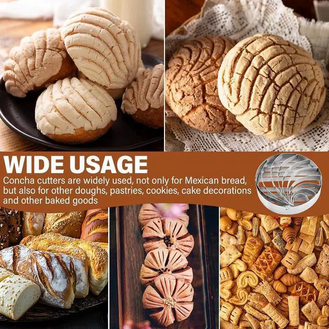 Alt view image 5 of 7 - 4 Inch DoubleSided Concha Cutter, Stainless Steel Concha Stamp, Mexican Bread Mold for Pan Dulce Mexicano, DIY Baking Cookie Cutter (Silver)