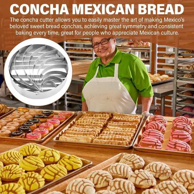 Alt view image 4 of 7 - 4 Inch DoubleSided Concha Cutter, Stainless Steel Concha Stamp, Mexican Bread Mold for Pan Dulce Mexicano, DIY Baking Cookie Cutter (Silver)