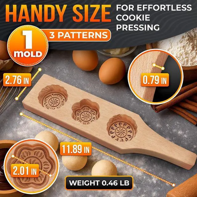 Alt view image 3 of 6 - Wooden Cookie Molds for Baking, 11.8 In Mooncake & Maamoul Mold