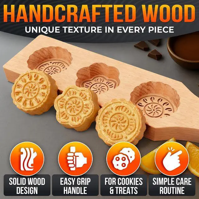 Alt view image 4 of 6 - Wooden Cookie Molds for Baking, 11.8 In Mooncake & Maamoul Mold