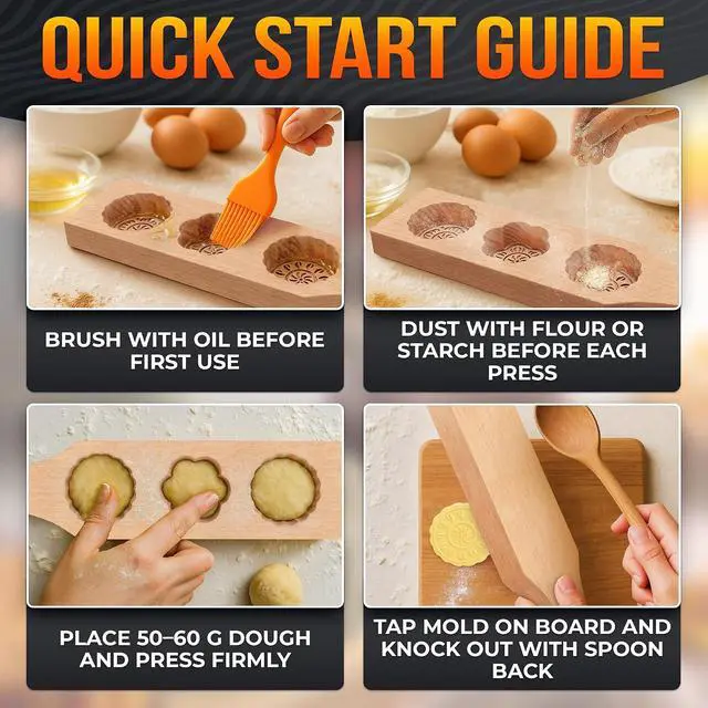 Alt view image 5 of 6 - Wooden Cookie Molds for Baking, 11.8 In Mooncake & Maamoul Mold