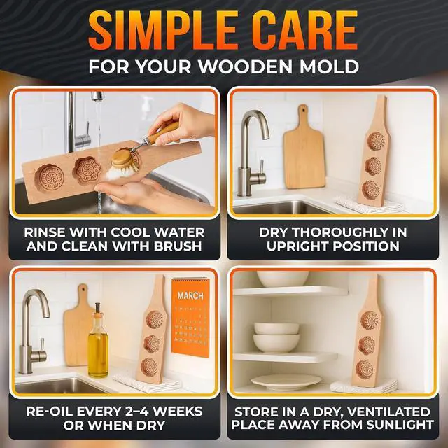 Alt view image 6 of 6 - Wooden Cookie Molds for Baking, 11.8 In Mooncake & Maamoul Mold