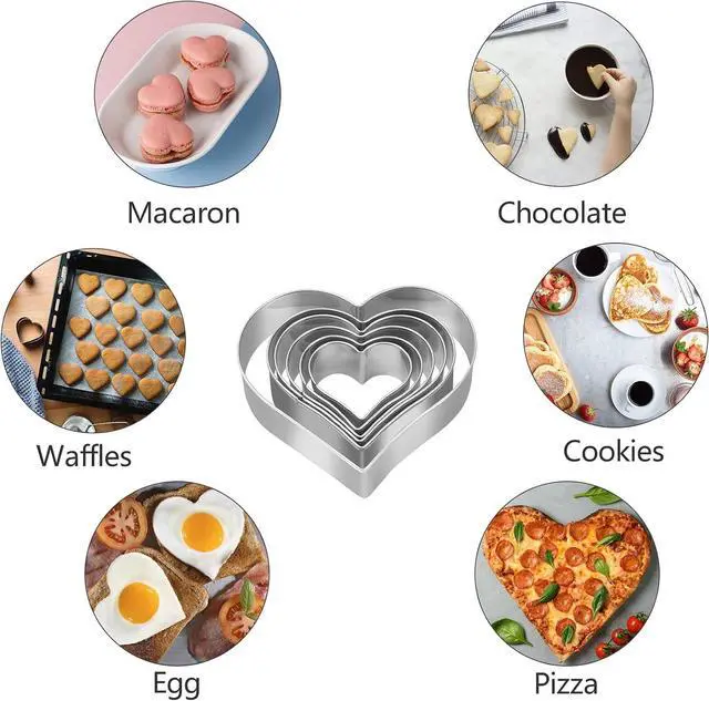 Alt view image 5 of 7 - Heart Cookie Cutter Set - 6 Piece - 3 4/5", 3 1/5", 2 4/5", 2 3/5", 2 1/5", 1 4/5" - Heart Shaped Cookie Cutters, Stainless Steel Biscuit Pastry Cutters