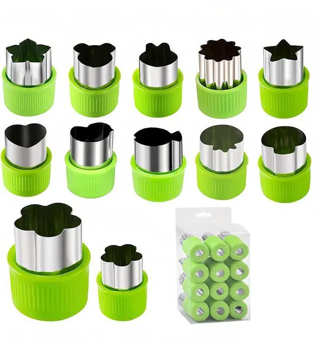 Main image of 12-Piece teenager Cookie Cutters Set-Stainless Steel&BPA-Free Shapes for Baking (Bear,Rabbit,Star,Flower) DIY Cookies,Mini Pies,Fondant,Veggies|Dishwasher Safe,Gift for teenager & Parents (12, Green)