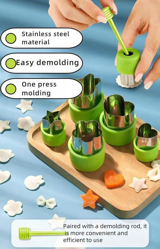 Alt view image 2 of 7 - 12-Piece teenager Cookie Cutters Set-Stainless Steel&BPA-Free Shapes for Baking (Bear,Rabbit,Star,Flower) DIY Cookies,Mini Pies,Fondant,Veggies|Dishwasher Safe,Gift for teenager & Parents (12, Green)