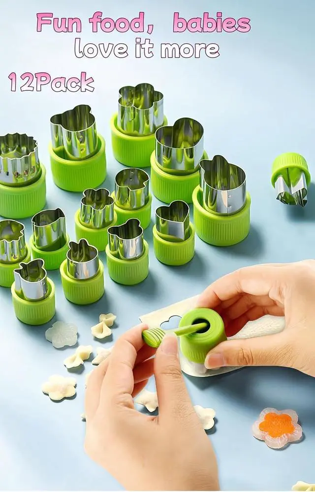Alt view image 3 of 7 - 12-Piece teenager Cookie Cutters Set-Stainless Steel&BPA-Free Shapes for Baking (Bear,Rabbit,Star,Flower) DIY Cookies,Mini Pies,Fondant,Veggies|Dishwasher Safe,Gift for teenager & Parents (12, Green)