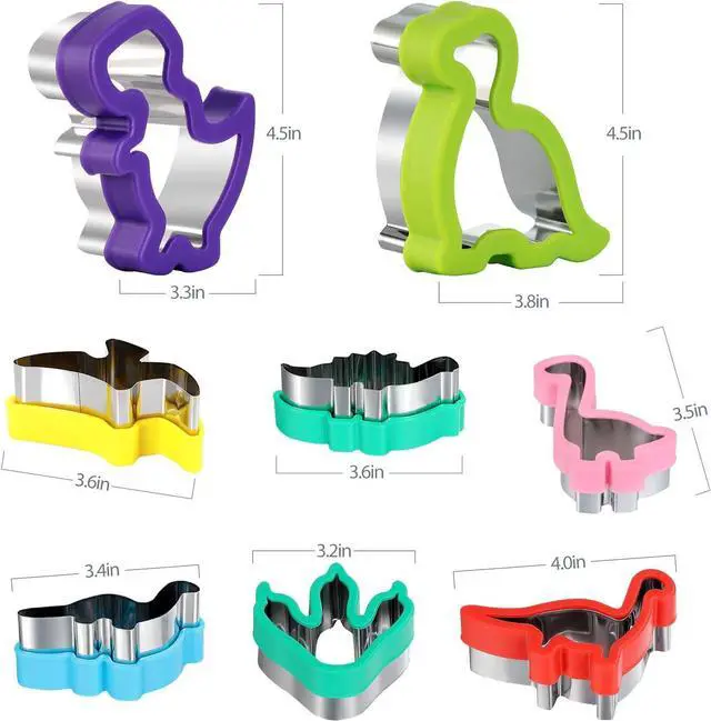 Alt view image 4 of 7 - Dinosaur Cookie Cutters Set - Stainless Steel Shaped Cookie Candy Food Cutters Molds for DIY, Kitchen, Baking, Kids Dinosaur Theme Birthday Party Supplies Favors (8pack)