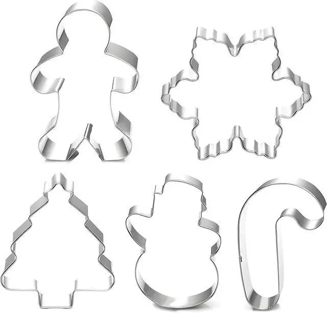 Main image of Christmas Cookie Cutter Set - 5 Piece Holiday Cookies Molds - Snowman, Christmas Tree, Gingerbread Man, Candy Cane, Snowflake