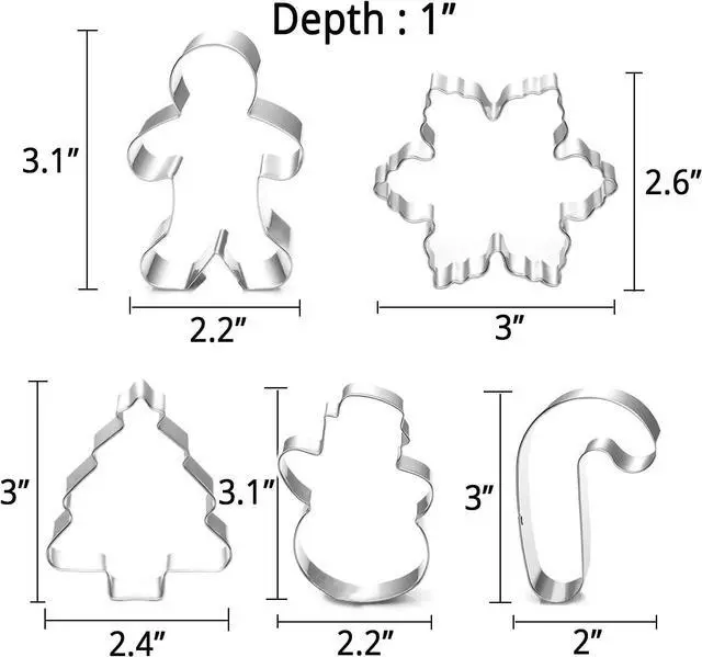 Alt view image 2 of 7 - Christmas Cookie Cutter Set - 5 Piece Holiday Cookies Molds - Snowman, Christmas Tree, Gingerbread Man, Candy Cane, Snowflake
