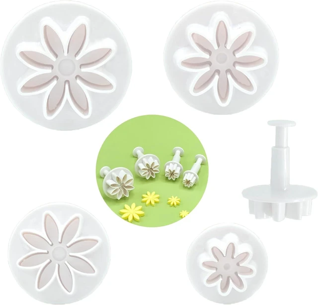 Main image of 4 PCS Daisy Fondant Cutter Flower Cookie Cutters Chrysanthemum Plunger Cutters Cute Dessert Decorating Accessories DIY Summer Cookie Cutters Tools for Biscuits, Sugar Cubes, Chocolate Cake Decoration