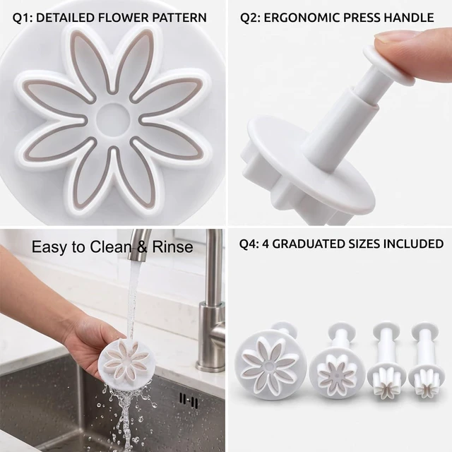 Alt view image 3 of 7 - 4 PCS Daisy Fondant Cutter Flower Cookie Cutters Chrysanthemum Plunger Cutters Cute Dessert Decorating Accessories DIY Summer Cookie Cutters Tools for Biscuits, Sugar Cubes, Chocolate Cake Decoration