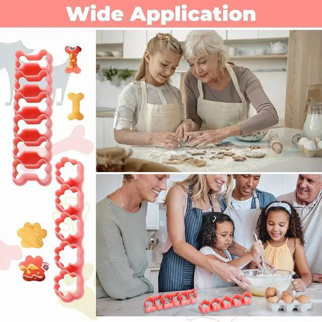 Alt view image 6 of 7 - 6 Set Mini Cookie Cutters,Cracker Cutter Small Dog Treat Cookie Cutters Including Goldfish Cracker Cutter Dog Bone Paw Flower Heart Carrot for Cakes Cookies Sugar Pet Snacks Making Dogs Party (Pink)