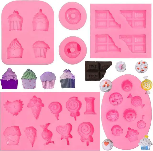 Main image of Ice Cream Cones Silicone Molds 6 Pcs, Lollipop Chocolate Fondant Mold for Polymer Clay Crafts Candy Cupcake Topper, Candles Cake Decoration
