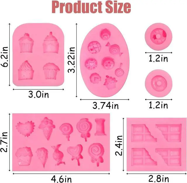 Alt view image 3 of 7 - Ice Cream Cones Silicone Molds 6 Pcs, Lollipop Chocolate Fondant Mold for Polymer Clay Crafts Candy Cupcake Topper, Candles Cake Decoration
