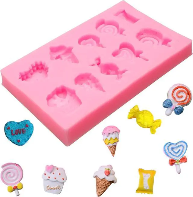 Alt view image 7 of 7 - Ice Cream Cones Silicone Molds 6 Pcs, Lollipop Chocolate Fondant Mold for Polymer Clay Crafts Candy Cupcake Topper, Candles Cake Decoration
