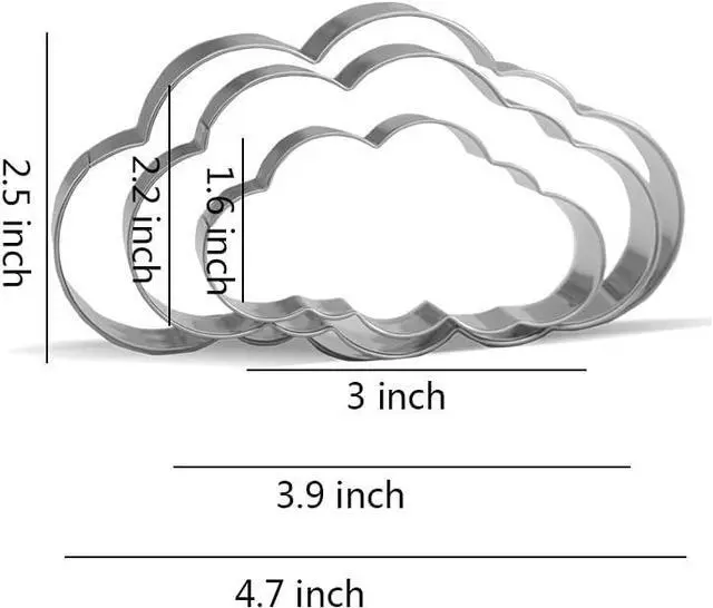 Alt view image 2 of 2 - Cloud Cookie Cutter Set - 4.7,3.9,3 - 3 Piece - Stainless Steel