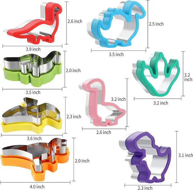 Alt view image 2 of 7 - MUYIYAMEI 8pcs Dinosaur Cookie Cutter Set - Stainless steel Sandwich Cookie Food Cutter Molds, Kitchen Baking, Cookies, Sandwiches, Children's Dinosaur Themed Birthday Party.