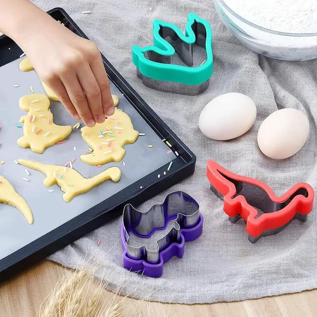 Alt view image 5 of 7 - MUYIYAMEI 8pcs Dinosaur Cookie Cutter Set - Stainless steel Sandwich Cookie Food Cutter Molds, Kitchen Baking, Cookies, Sandwiches, Children's Dinosaur Themed Birthday Party.