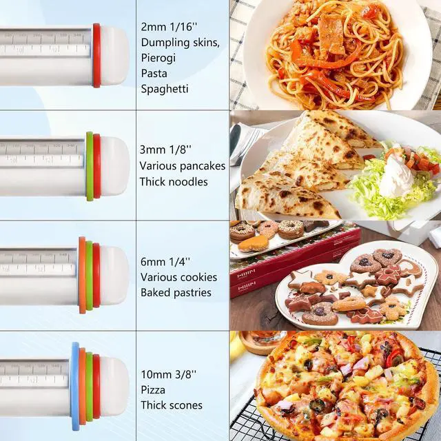 Alt view image 3 of 6 - Adjustable Rolling Pin With 4 Thickness Rings, Stainless Steel Dough Roller Pizza Roller Handle Press Design With Measurement Guide For Baking, Fondant, Pizza, Pie Crust, Cookie