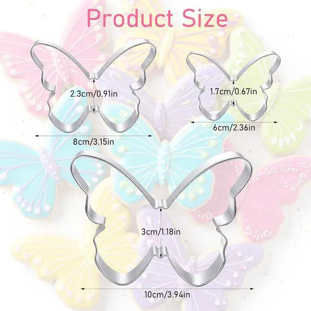 Alt view image 2 of 7 - 3 Pcs Butterfly Cookie Cutter Set, Stainless Steel Butterflies Shaped Baking Molds, Sandwich Cutter, Butterfly Fondant Biscuit Cutters for Biscuit, DIY Cake Craft, Pastry Decoration (3 Sizes)