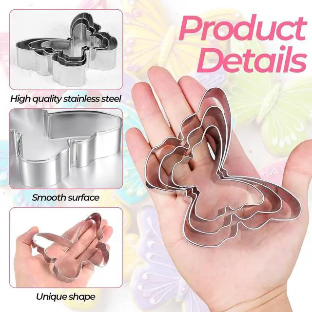 Alt view image 4 of 7 - 3 Pcs Butterfly Cookie Cutter Set, Stainless Steel Butterflies Shaped Baking Molds, Sandwich Cutter, Butterfly Fondant Biscuit Cutters for Biscuit, DIY Cake Craft, Pastry Decoration (3 Sizes)