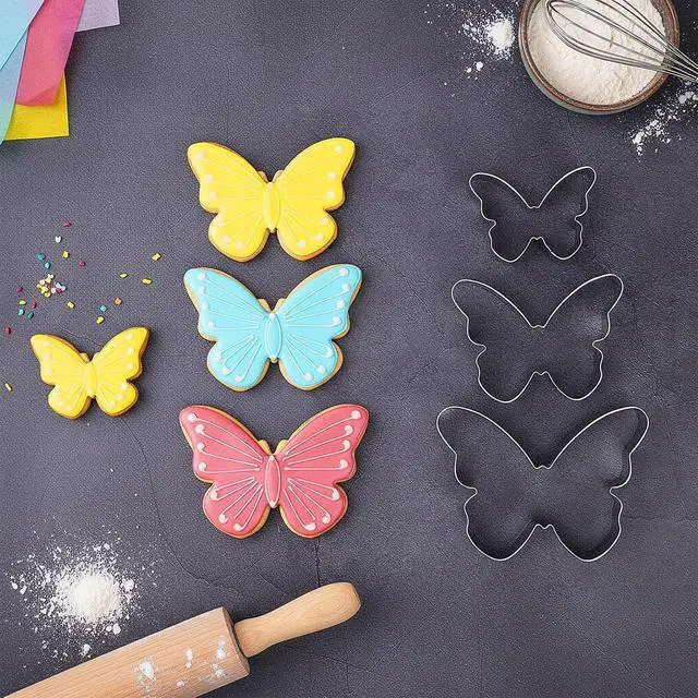 Alt view image 7 of 7 - 3 Pcs Butterfly Cookie Cutter Set, Stainless Steel Butterflies Shaped Baking Molds, Sandwich Cutter, Butterfly Fondant Biscuit Cutters for Biscuit, DIY Cake Craft, Pastry Decoration (3 Sizes)