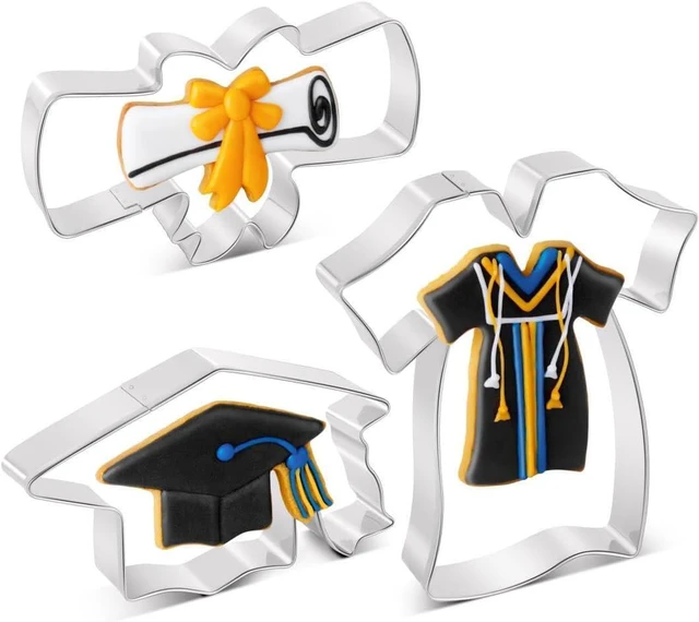 Main image of Graduation Cookie Cutters Set 3 Pieces, Stainless Steel Graducation Cap Cookie Cutter, Diploma, Graduation Gown Dress Cookie Cutter for Graduation Celebration Party
