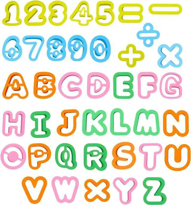 Main image of 41PCS Alphabet Playdough Cutter Set with Numbers Cutters, Mathematical Symbols, Colorful Alphabet Cookie Cutters, Durable Fondant Letter Cutter for Learning Letters, Number, Counting, and Crafting