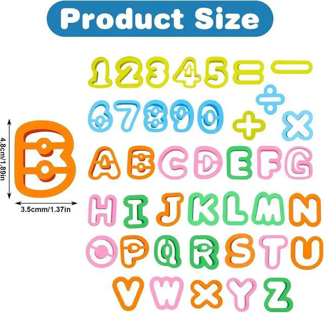 Alt view image 2 of 7 - 41PCS Alphabet Playdough Cutter Set with Numbers Cutters, Mathematical Symbols, Colorful Alphabet Cookie Cutters, Durable Fondant Letter Cutter for Learning Letters, Number, Counting, and Crafting