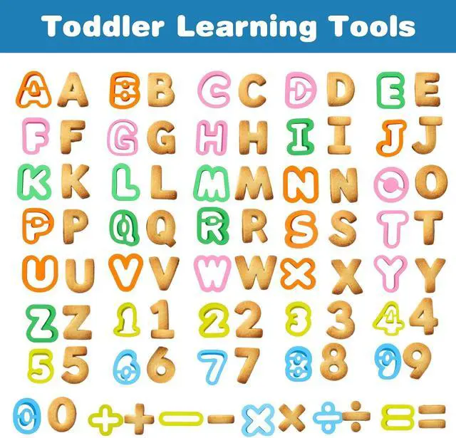 Alt view image 3 of 7 - 41PCS Alphabet Playdough Cutter Set with Numbers Cutters, Mathematical Symbols, Colorful Alphabet Cookie Cutters, Durable Fondant Letter Cutter for Learning Letters, Number, Counting, and Crafting