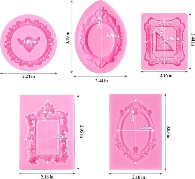Alt view image 2 of 7 - 5 Pack Photo Frame Fondant Molds,Picture Frames Silicone Mold Vintage Frame Molds, Baroque Style Air Dry Clay Molds,For Cake Decorating Cupcake Topper Chocolate Candy Polymer Clay Baking Desserts