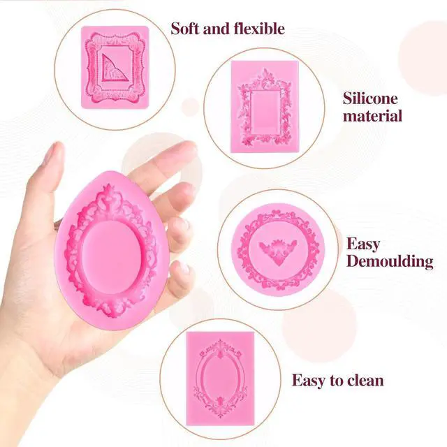 Alt view image 3 of 7 - 5 Pack Photo Frame Fondant Molds,Picture Frames Silicone Mold Vintage Frame Molds, Baroque Style Air Dry Clay Molds,For Cake Decorating Cupcake Topper Chocolate Candy Polymer Clay Baking Desserts