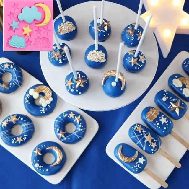 Alt view image 7 of 7 - Moon and Star Molds Silicone, Cloud Fondant Mold Moon Star Chocolate Molds for Candy Baking Sugar Cake Pop Cupcake Cake Decorating