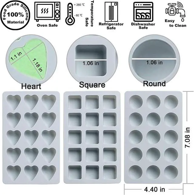 Alt view image 7 of 7 - 3 Pcs Candy & Chocolate Silicone Molds Set, Including Heart, Round, Square