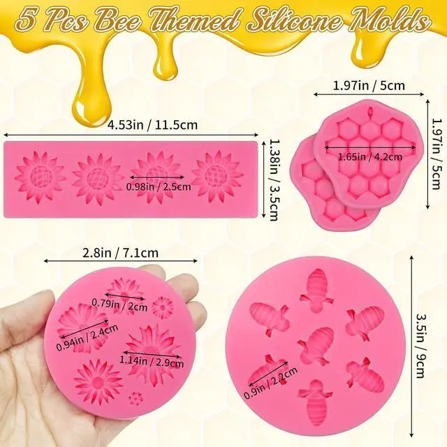 Alt view image 3 of 7 - 5 Pcs Bumble Bee Silicone Mold, HoneyComb Flower Fondant Molds