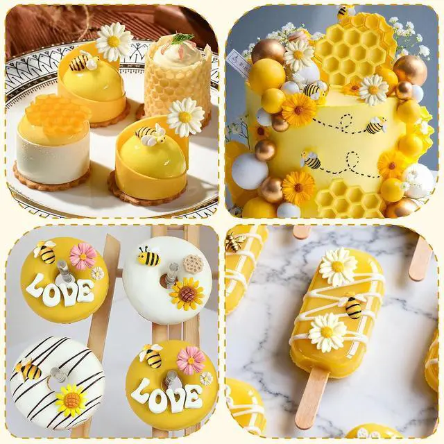 Alt view image 4 of 7 - 5 Pcs Bumble Bee Silicone Mold, HoneyComb Flower Fondant Molds