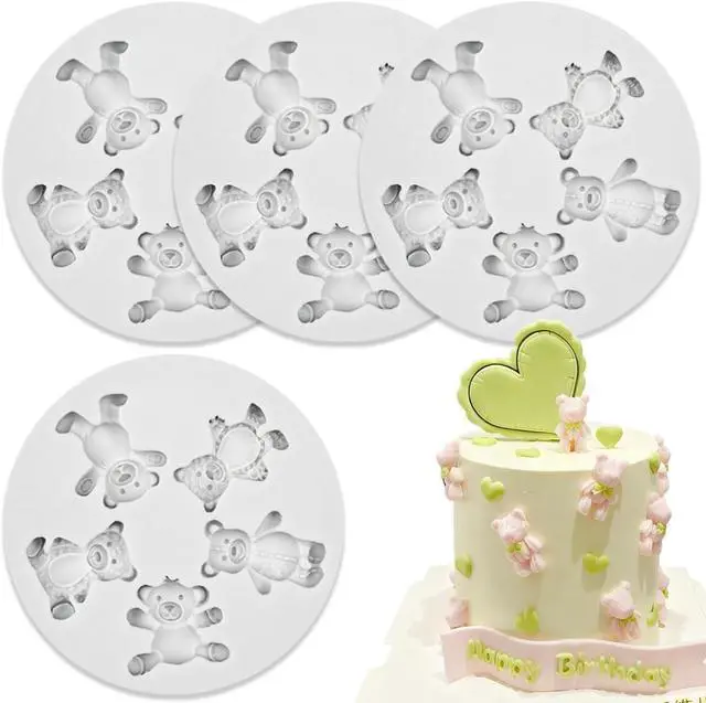 Main image of 4 PCS Bear Silicone Fondant Molds Mini 3D Teddy Bear Candy Cake Chocolate Molds for Cake Decoration, DIY Desserts, Cupcake, Fondant, Clay, Gum Paste