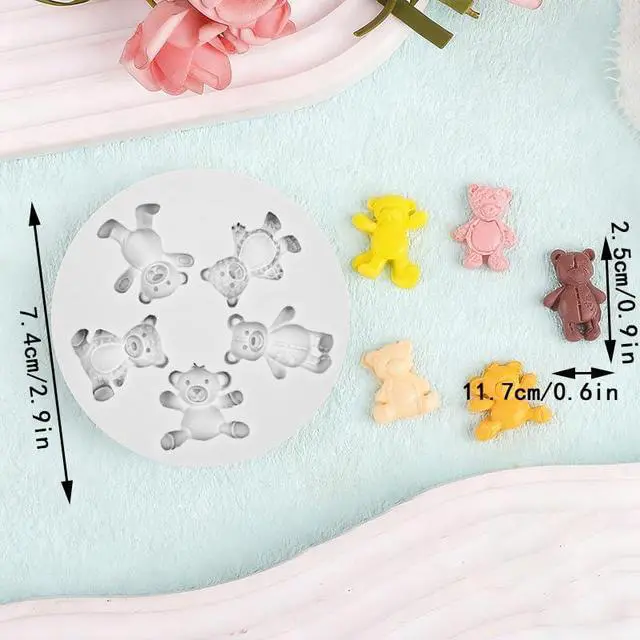 Alt view image 2 of 6 - 4 PCS Bear Silicone Fondant Molds Mini 3D Teddy Bear Candy Cake Chocolate Molds for Cake Decoration, DIY Desserts, Cupcake, Fondant, Clay, Gum Paste
