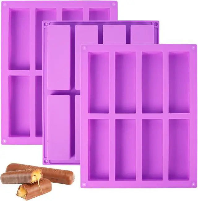 Main image of 3 Pack Granola Bar Mold Silicone Mold,8 Cavity Rectangle Energy,Cereal Bar Molds for Ganache, Chocolate Bar, Truffles, Cheesecake