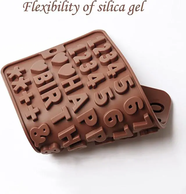 Alt view image 2 of 7 - Silicone Letter Number Molds,Reusable Chocolate Molds with Happy Birthday Cake Decorating Symbols(Brown 2pcs)