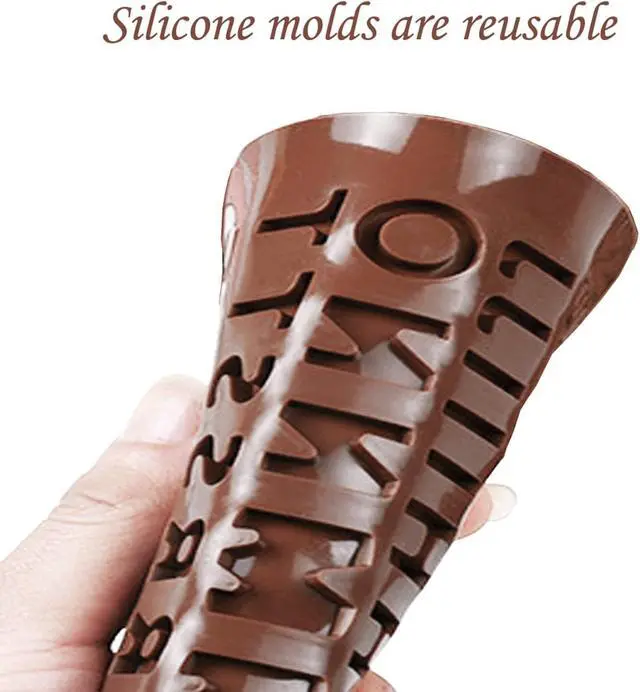 Alt view image 3 of 7 - Silicone Letter Number Molds,Reusable Chocolate Molds with Happy Birthday Cake Decorating Symbols(Brown 2pcs)