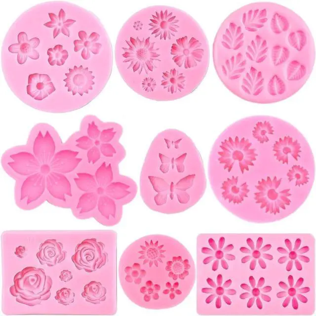 Main image of Flower Silicone Molds,9pcs Rose Leaf Daisy Sunflower Chrysanthemum Small Flowers Fondant Molds Polymer Clay Mould Candy Chocolate Molds for Cupcake Cake Pop Puck Decoration DIY Crafts