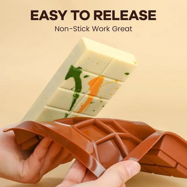Alt view image 2 of 7 - Dubai Chocolate Molds 1 Inch Deep, Silicone Chocolate Bar Mold Non-Stick, Flexible, Large and Thick Homemade Chocolates, Candies, and Desserts - Set of 1