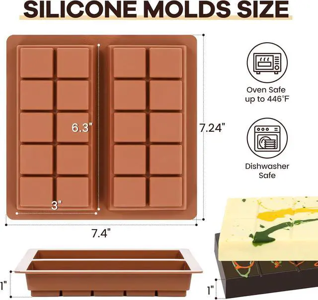 Alt view image 3 of 7 - Dubai Chocolate Molds 1 Inch Deep, Silicone Chocolate Bar Mold Non-Stick, Flexible, Large and Thick Homemade Chocolates, Candies, and Desserts - Set of 1