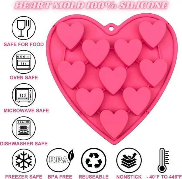 Alt view image 6 of 7 - Heart Shaped Cake Pans Heart Silicone Mold for Baking, Large 2 Inches Molds, 10 Cavities Suitable for Ice Cube Mold, Chocolate Mold, Valentines Silicone Molds (1, Pink)