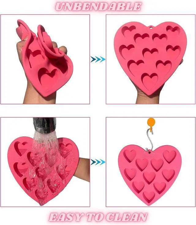 Alt view image 7 of 7 - Heart Shaped Cake Pans Heart Silicone Mold for Baking, Large 2 Inches Molds, 10 Cavities Suitable for Ice Cube Mold, Chocolate Mold, Valentines Silicone Molds (1, Pink)