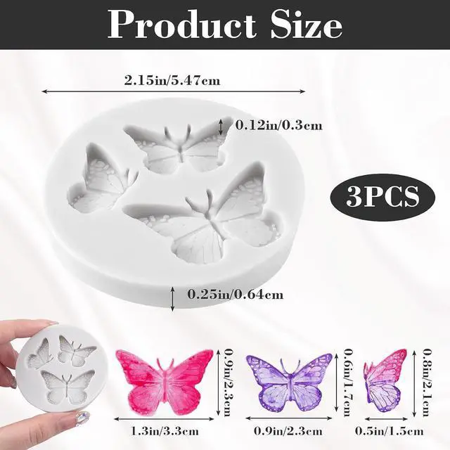 Alt view image 2 of 7 - HINZIC 3PCS Mini Butterfly Silicone Molds, Polymer Clay DIY Crafts, Grey