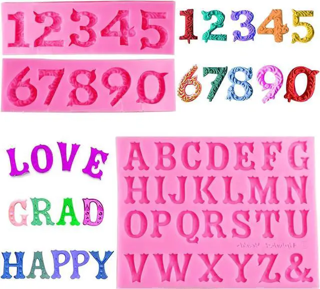 Main image of Silicone Letter Number Molds, AIMEIKI 3 Pack 3D Silicone Number 0-9 Alphabet A-Z Embossed Fondant Chocolate Baking Molds for Decorating Birthday Cake Candy Chocolate DIY Craft Projects